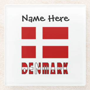 Denmark and Danish Flag Personalized  Glass Coaster