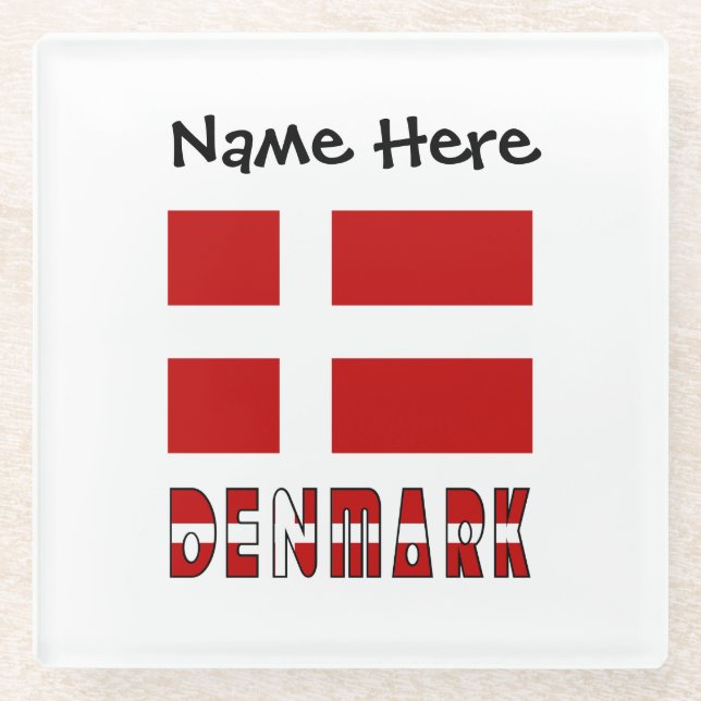Denmark and Danish Flag Personalized  Glass Coaster (Front)