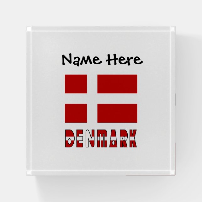 Denmark and Danish Flag Personalized  Paperweight (Front)