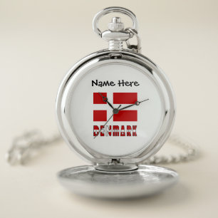 Denmark and Danish Flag Personalized  Pocket Watch