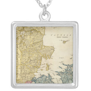 Denmark Atlas Map Silver Plated Necklace