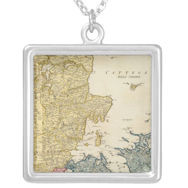Denmark Atlas Map Silver Plated Necklace (Front)