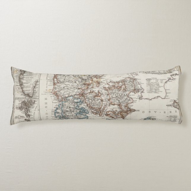Denmark Atlas Map with 5 inset maps Body Pillow (Front)
