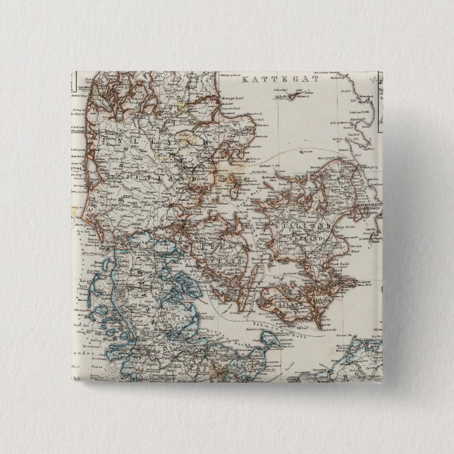 Denmark Atlas Map with 5 inset maps Pinback Button (Front)