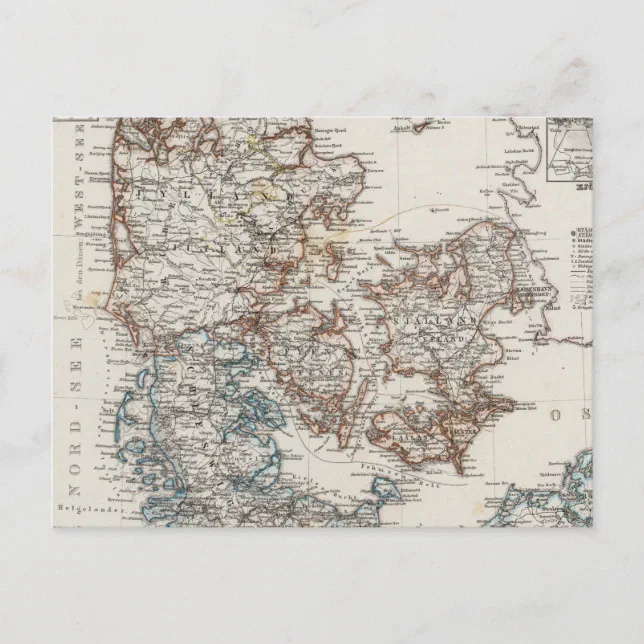 Denmark Atlas Map with 5 inset maps Postcard | Zazzle