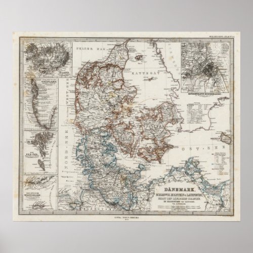 Denmark Atlas Map with 5 inset maps Poster