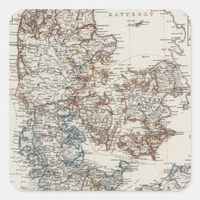 Denmark Atlas Map with 5 inset maps Square Sticker (Front)