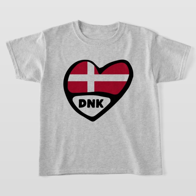 Denmark Country Code Flag Heart Pin Badge, DNK T-Shirt (Laydown)