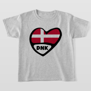 Denmark Country Code Flag Heart Pin Badge, DNK T-Shirt