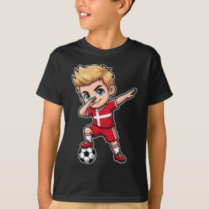 Denmark Dab Kid Goal Cartoon Danish Flag For Boys T-Shirt