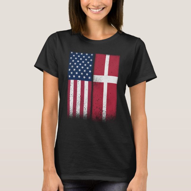 Denmark Danish American Flags Proud USA Denmark T-Shirt (Front)