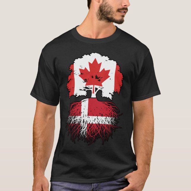 Denmark Danish Canadian Canada Tree Roots Flag T-Shirt (Front)