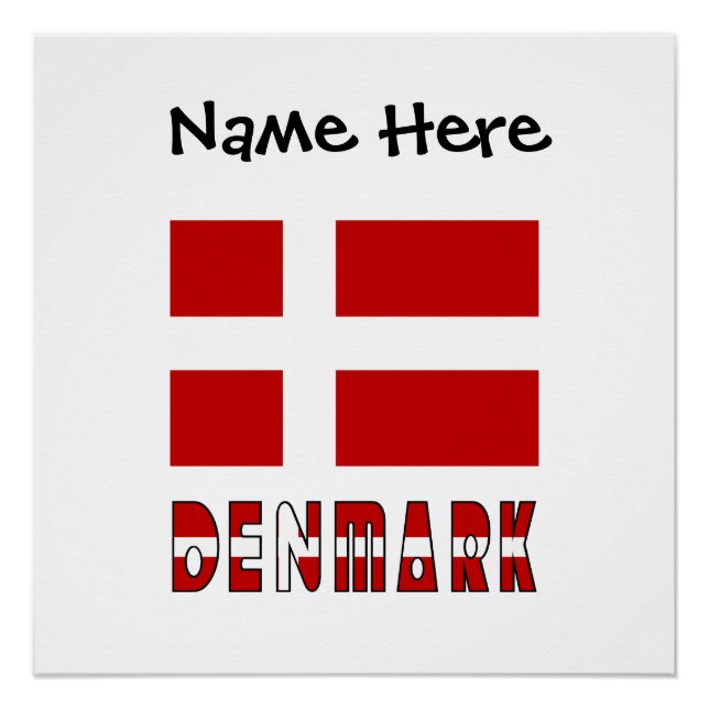 Denmark Danish Flag Black Personalization  Poster (Front)