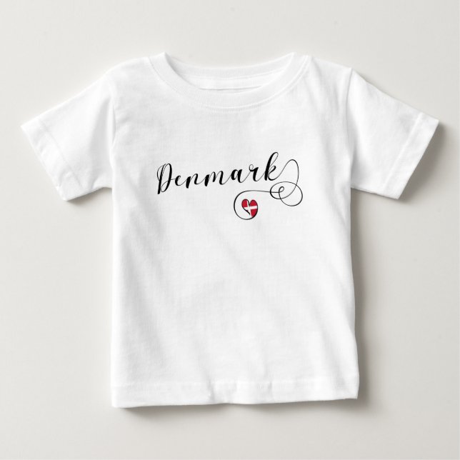 Denmark, Danish Flag in Heart Baby T-Shirt (Front)