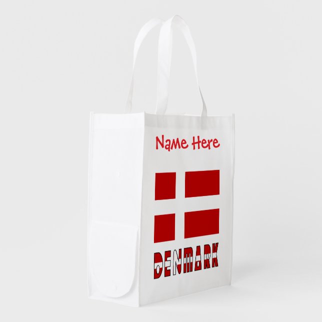 Denmark Danish Flag Personalization Red Name Grocery Bag (Front Side)