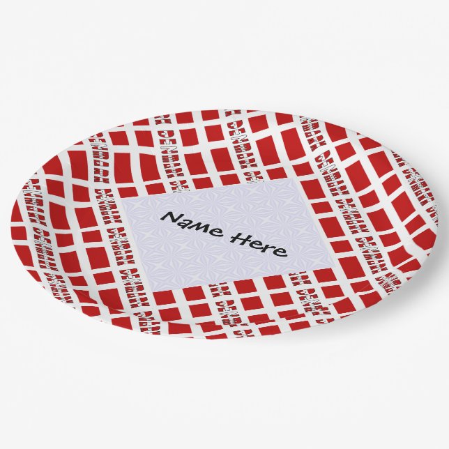 Denmark Danish Flag Tiled Personalized Name  Paper Plates (Angled)