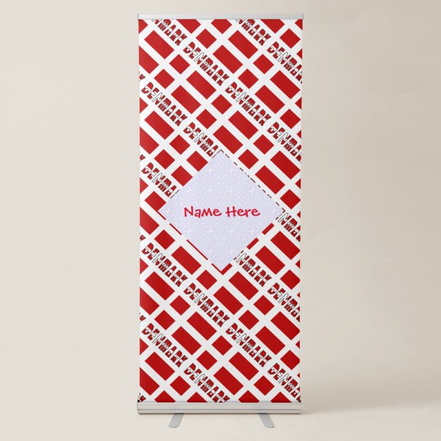 Denmark Danish Flag Tiled Red Personalized Name  Retractable Banner (Front)