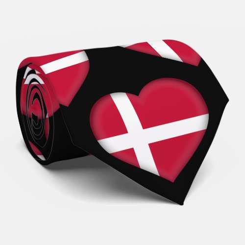 Denmark Flag Colors Heart Pattern Neck Tie