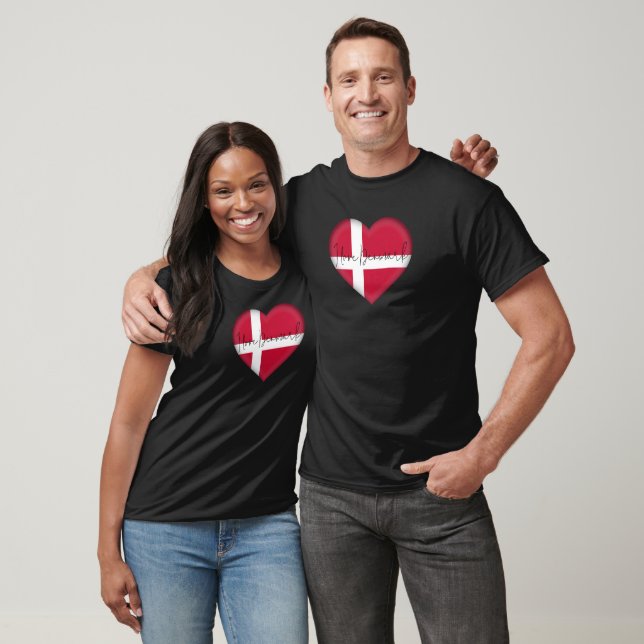 Denmark Flag Colors Heart T-Shirt (Unisex)