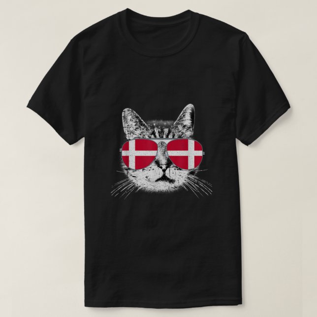 Denmark Flag Danish Cat Sunglasses Funny Men Women T-Shirt (Design Front)
