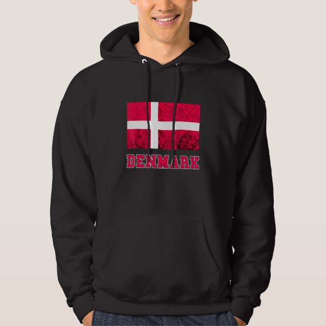 Denmark Flag Dannebrog Retro Danish Pride Danes Ro Hoodie (Front)