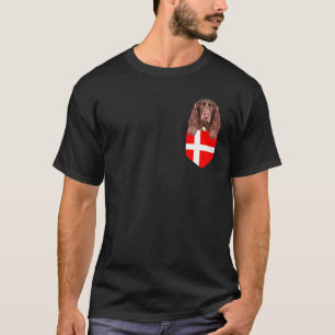 Denmark Flag Field Spaniel Dog In Pocket T-Shirt