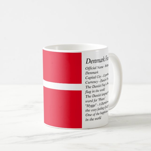 Denmark Flag & Fun Facts Coffee Mug (Front Right)