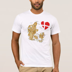 Denmark Flag Heart and Map T-Shirt