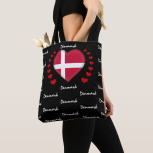 Denmark Flag & Heart, Danish Flag fashion /sport Tote Bag