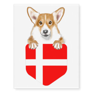 Denmark Flag Pembroke Welsh Corgi Dog In Pocket Temporary Tattoos