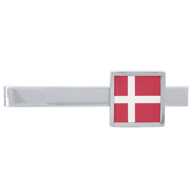 Denmark Flag Silver Finish Tie Bar (Front)