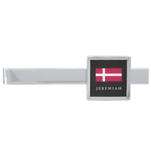 Denmark Flag Silver Finish Tie Clip