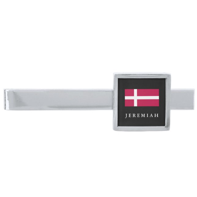 Denmark Flag Silver Finish Tie Clip (Front)