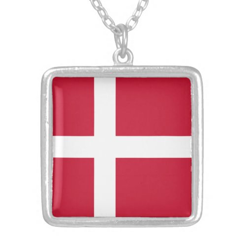 Denmark Flag Silver Plated Necklace