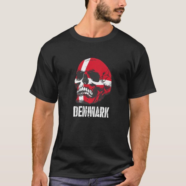 Denmark Flag Skull Danish Pride Patriotic T-Shirt (Front)