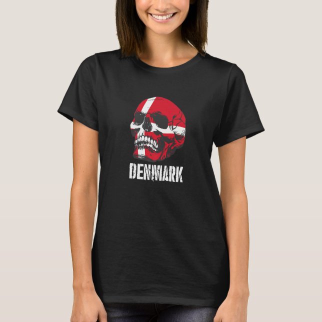 Denmark Flag Skull Danish Pride Patriotic T-Shirt (Front)