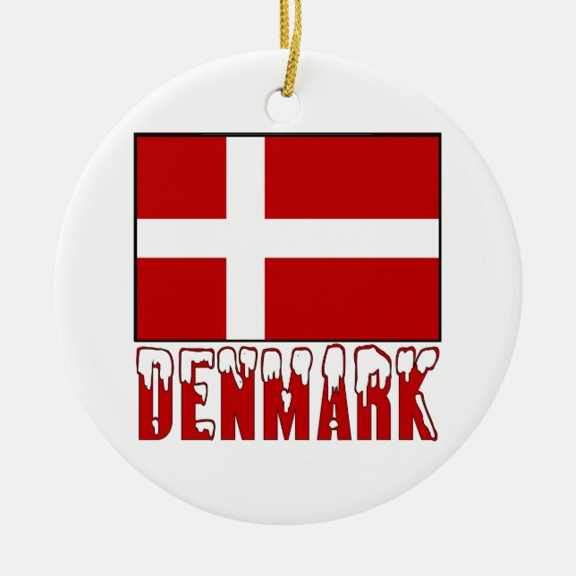 Denmark Flag Snow Ceramic Ornament (Front)
