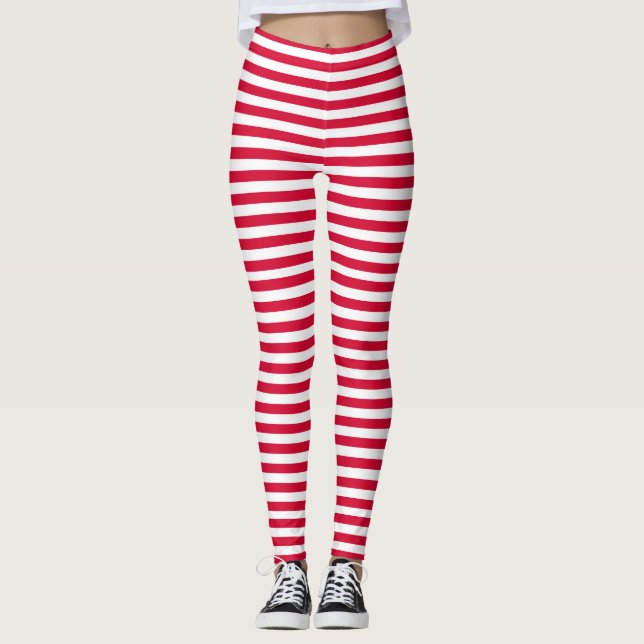 Denmark flag stripes country color pattern red whi leggings (Front)