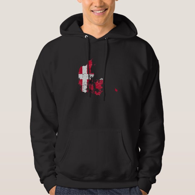 Denmark flag with Danish map distressed Hoodie (Front)