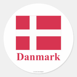 Denmark Flag with Name in Danish Classic Round Sticker