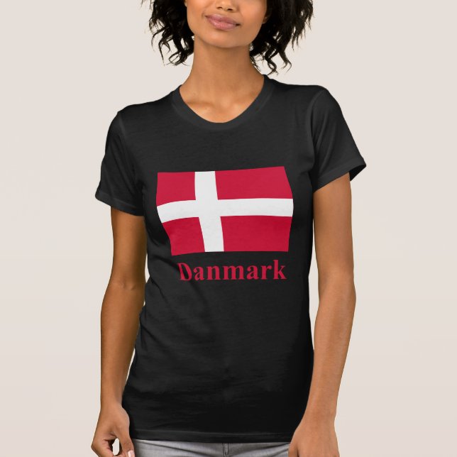 Denmark Flag with Name in Danish T-Shirt (Front)