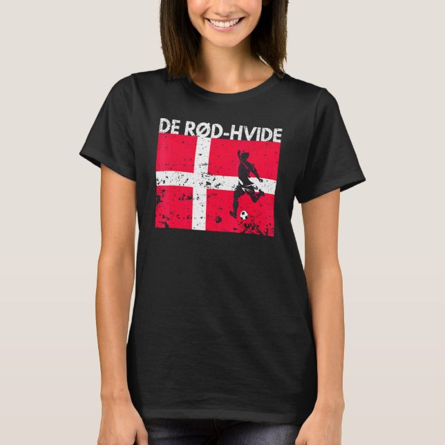 Denmark Football Team Fan Jersey Soccer De Rd Hvid T-Shirt (Front)