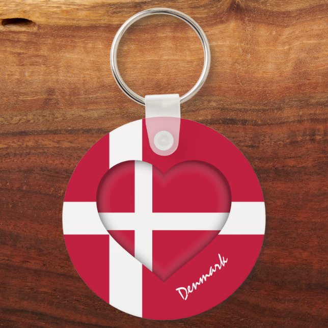 Denmark & Heart, Danish Flag fashion / sport Keychain (Front)