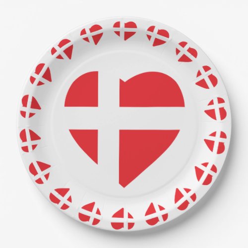 DENMARK HEART SHAPE FLAG DANNEBROG PAPER PLATES