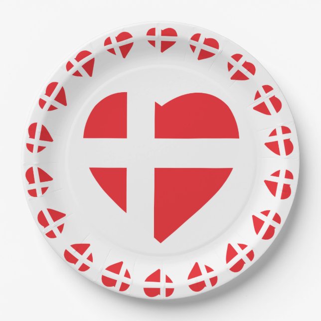 DENMARK HEART SHAPE FLAG DANNEBROG PAPER PLATES (Front)