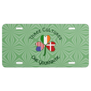 Denmark Ireland USA Shamrock Flag Personalized License Plate