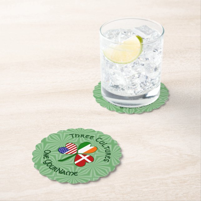 Denmark Ireland USA Shamrock Flag Personalized  Paper Coaster (Insitu)