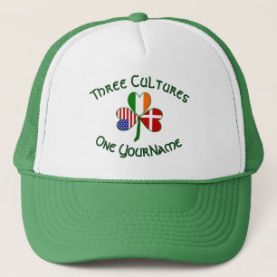 Denmark Ireland USA Shamrock Flag Personalized Trucker Hat