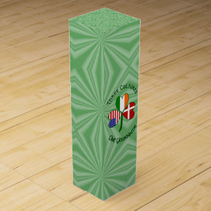 Denmark Ireland USA Shamrock Flag Personalized Wine Box