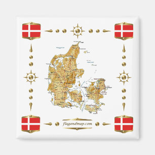 Denmark Map + Flags Magnet